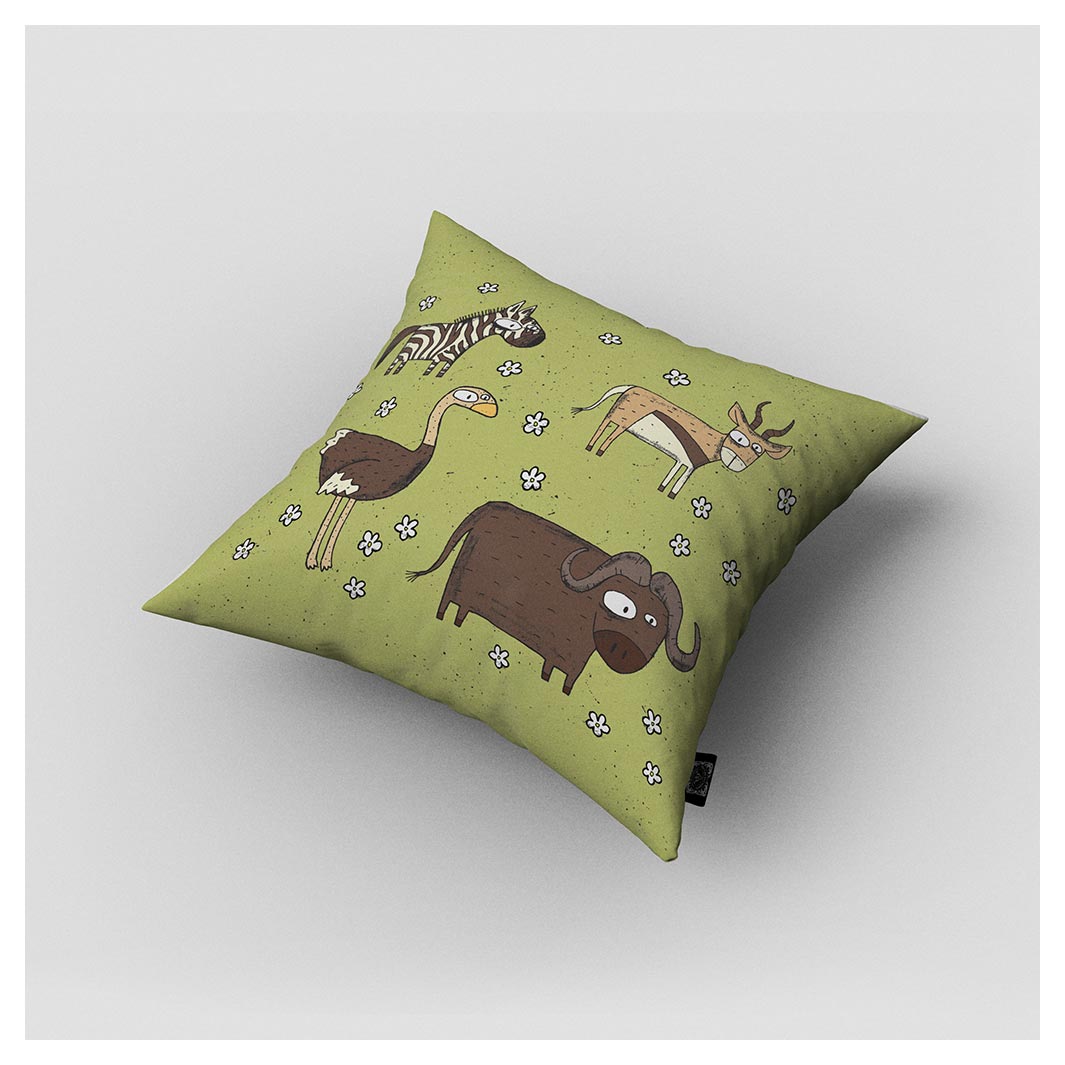 KIDS GREEN BACKGROUND MIX ANIMAL CUSHION