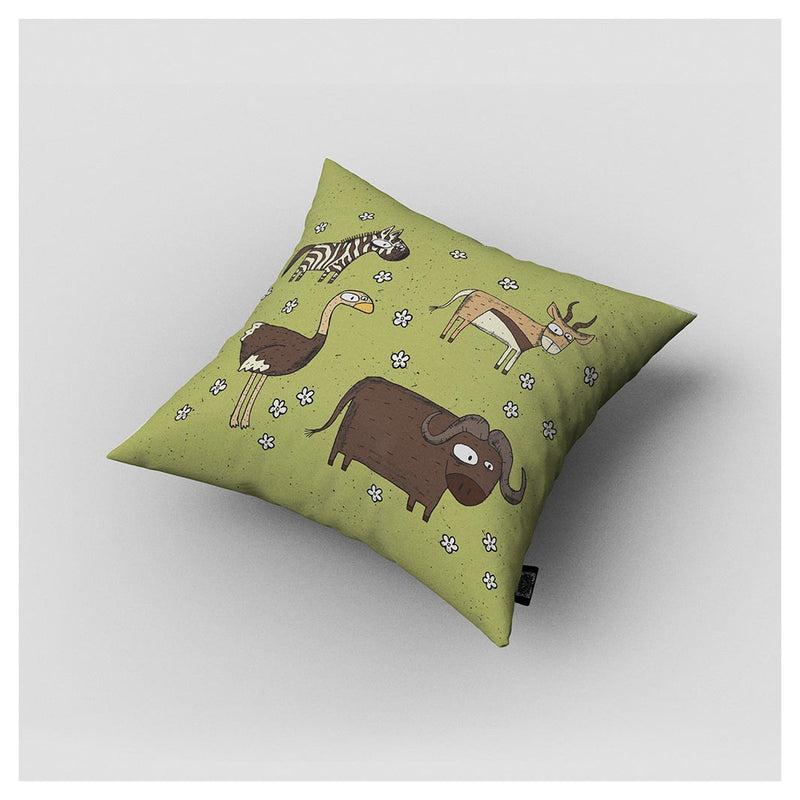 KIDS GREEN BACKGROUND MIX ANIMAL CUSHION