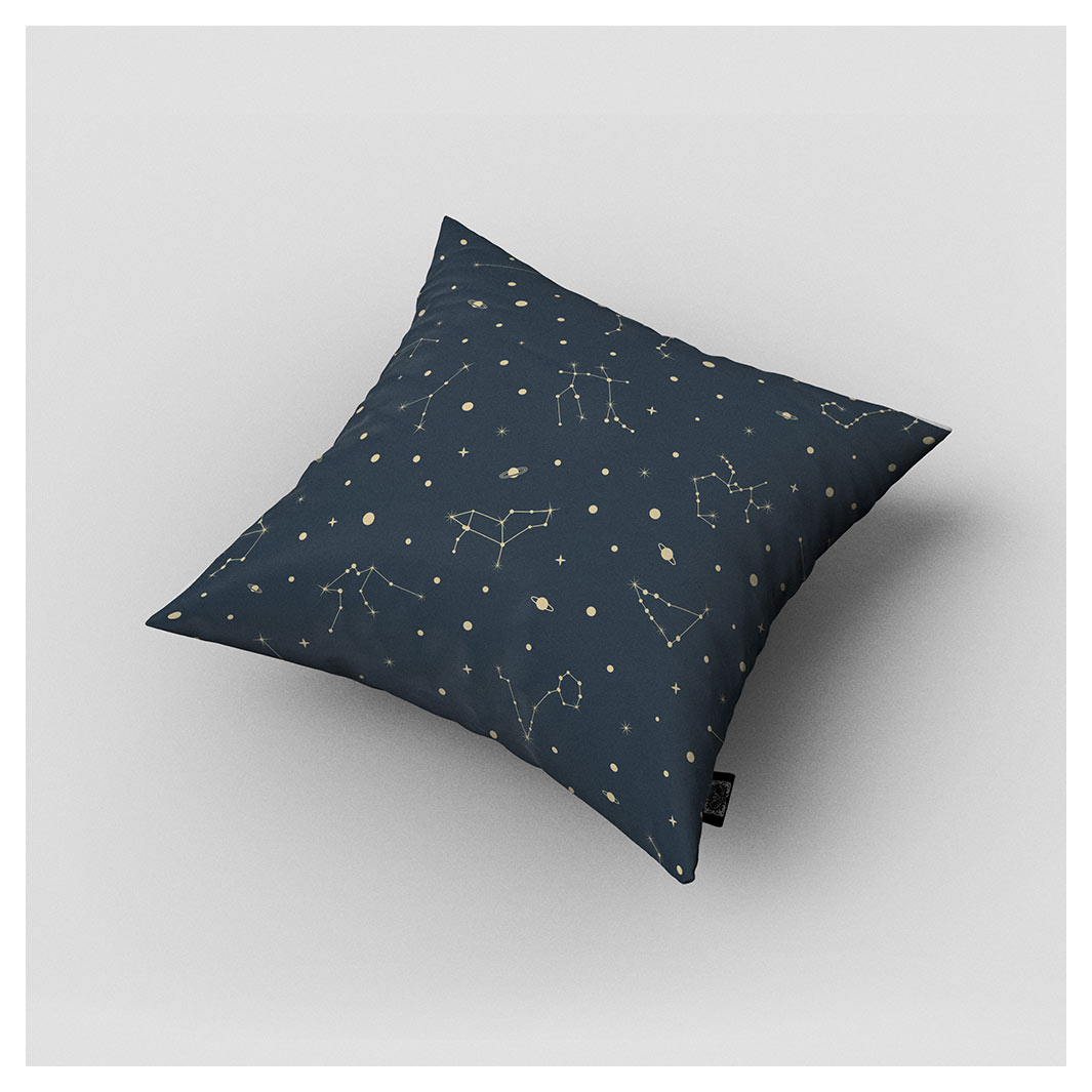 KIDS DARK BLUE STARS DOTS PATTERN CUSHION