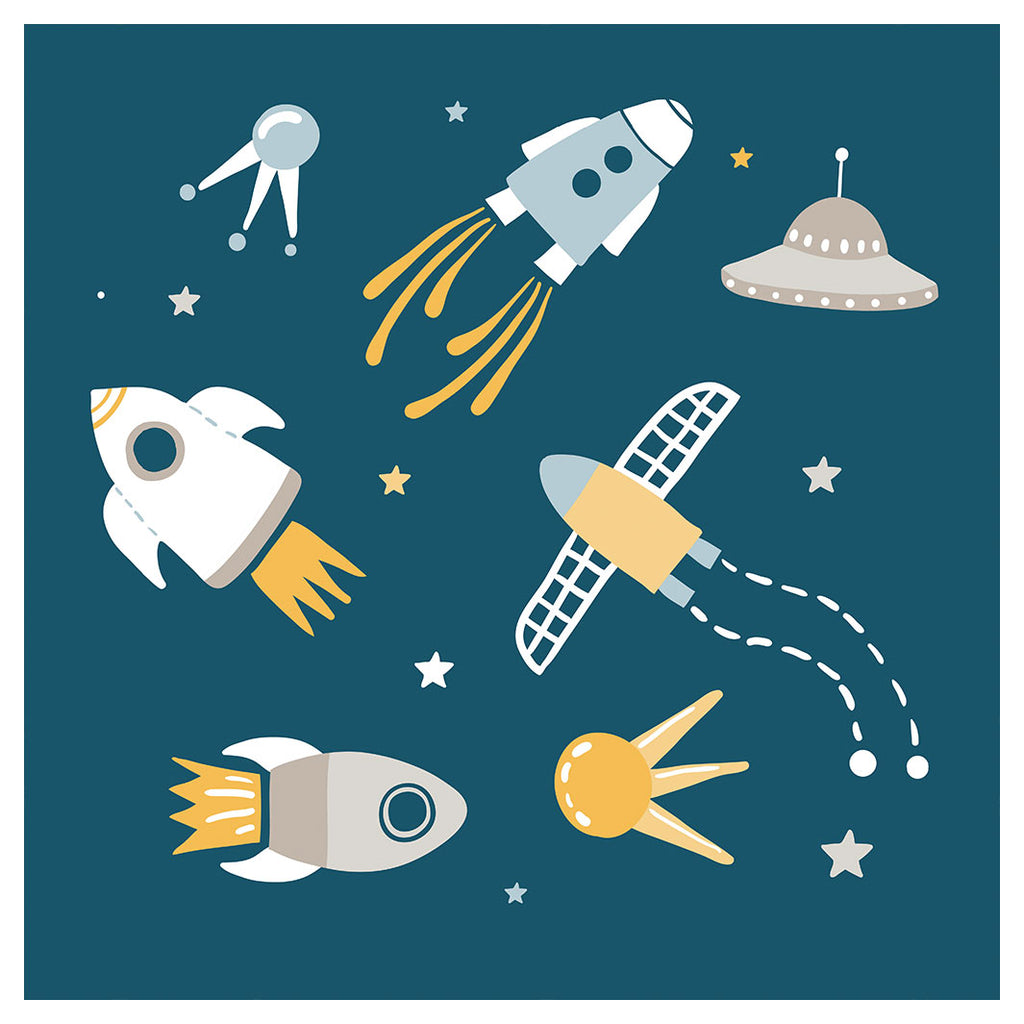 KIDS BLUE SPACESHIPS PATTERN CUSHION