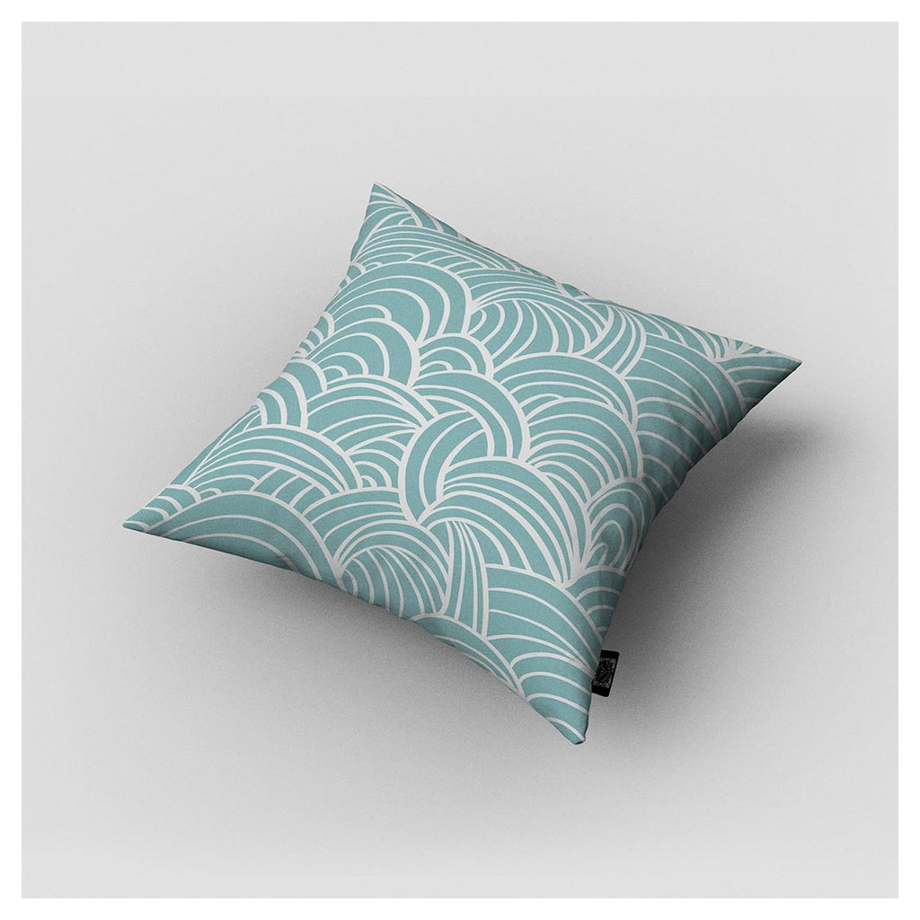 KIDS AQUA BLUE WAVES LINES PATTERN CUSHION