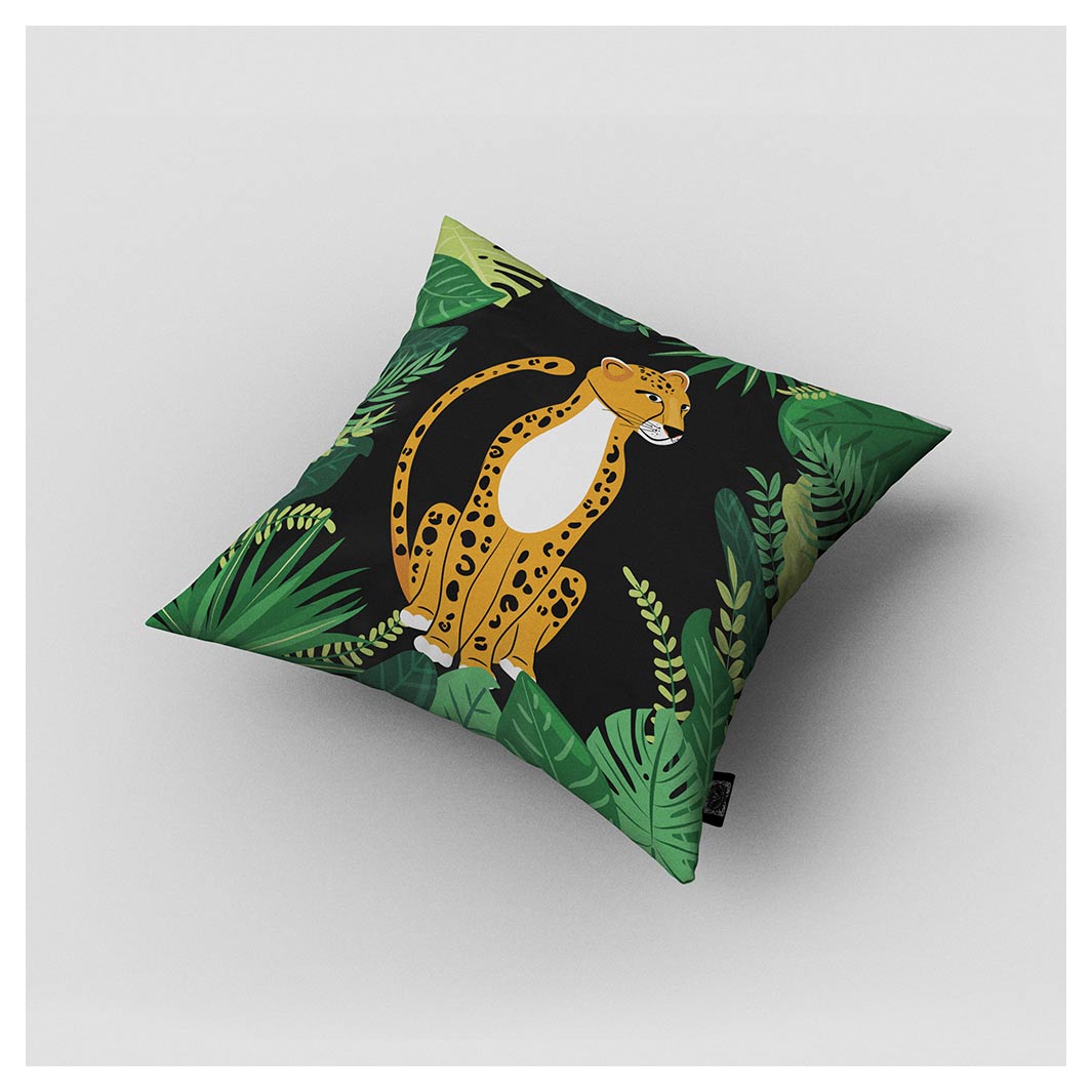 KIDS GREEN DARK JUNGLE LEOPARD CUSHION