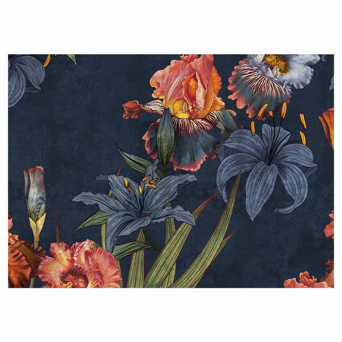 FLORAL NAVY LILIES AND IRIS PAINTING TABLECLOTH