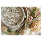 FLORAL CREAM AND GREY BASKET WITH PINK BANKSEAS TABLECLOTH