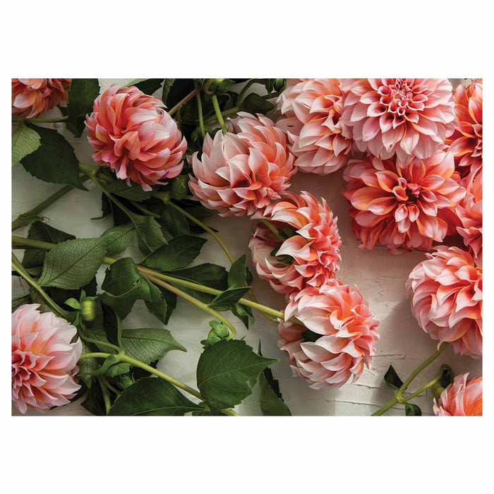 FLORAL ORANGE SCATTERED DAHLIAS WITH LEAVES TABLECLOTH