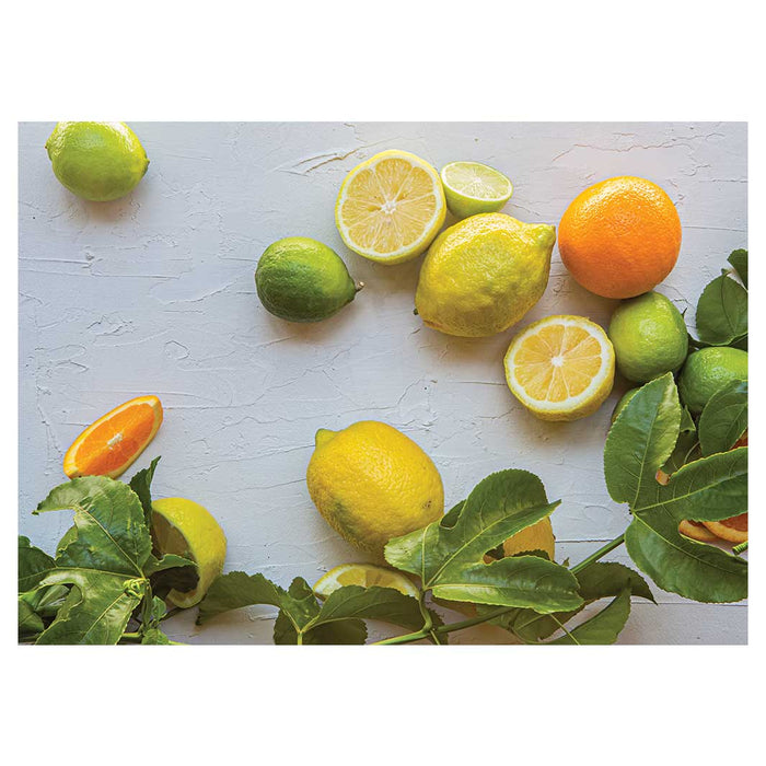 NATURAL YELLOW AND ORANGE CITRUS ON WHITE TABLECLOTH