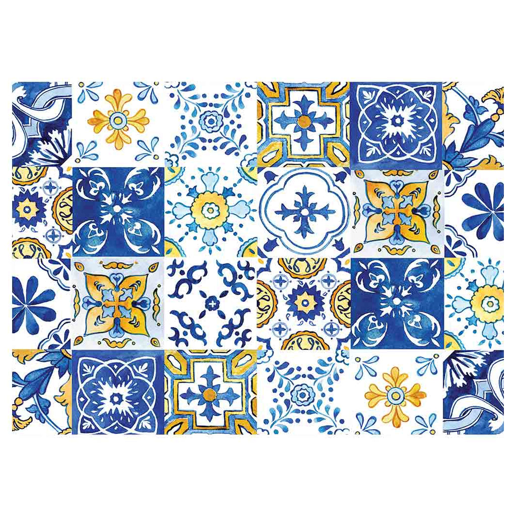 PATTERN BLUE AND YELLOW WATERCOLOUR LISBON TILE TABLECLOTH