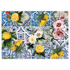 PATTERN BLUE LISBON TILE WITH LEMONS & FLOWERS TABLECLOTH