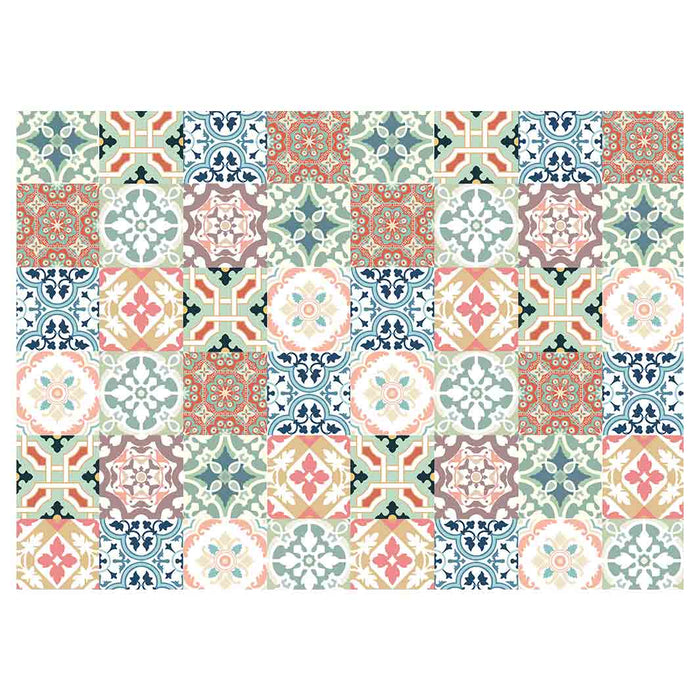 PATTERN TEAL AND ORANGE TILE TABLECLOTH