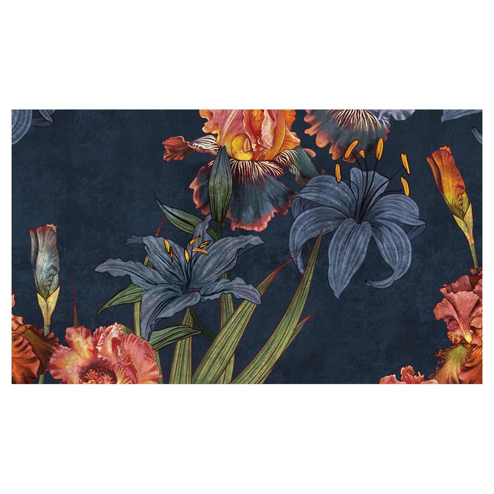 FLORAL NAVY LILIES AND IRIS PAINTING TABLECLOTH