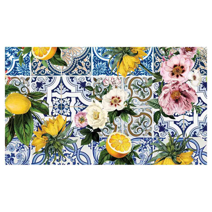 PATTERN BLUE LISBON TILE WITH LEMONS & FLOWERS TABLECLOTH