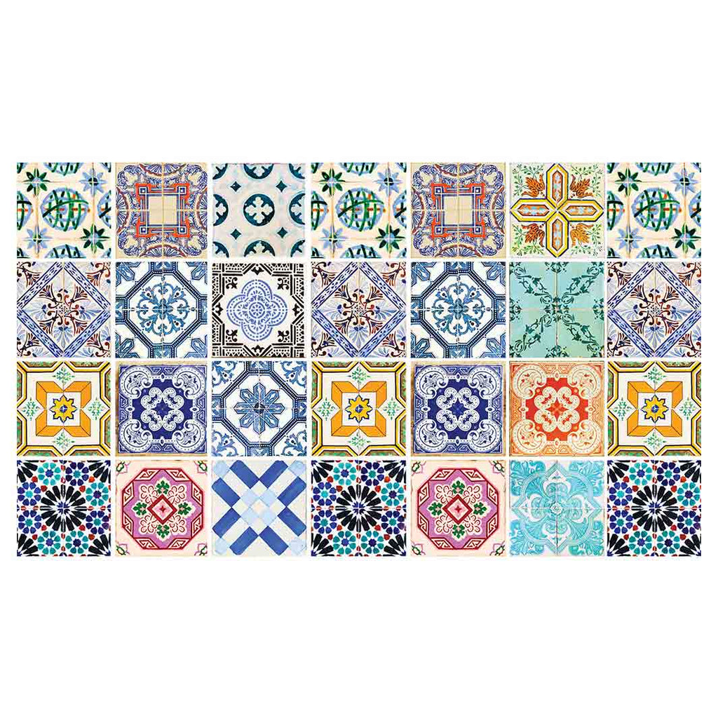 PATTERN BLUE COLOURFUL TILE TABLECLOTH