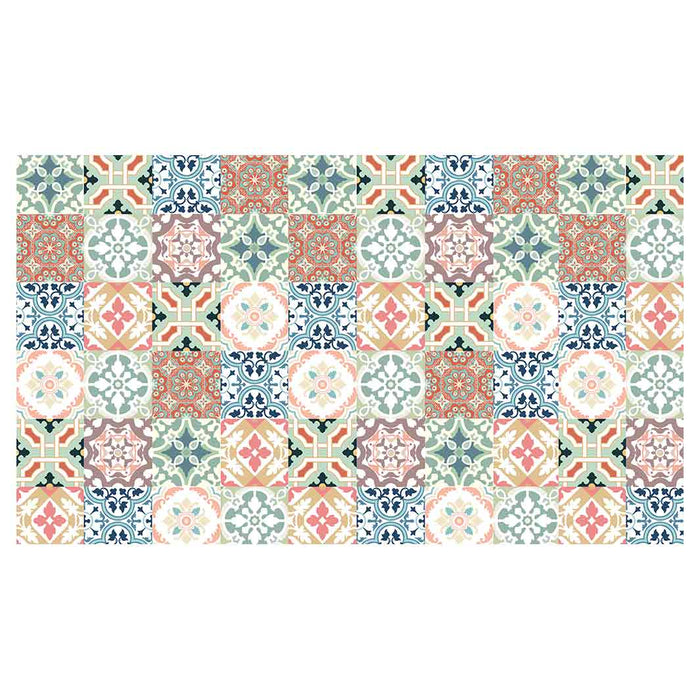 PATTERN TEAL AND ORANGE TILE TABLECLOTH
