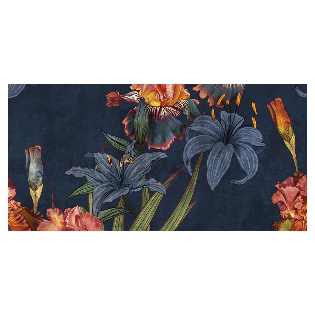 FLORAL NAVY LILIES AND IRIS PAINTING TABLECLOTH