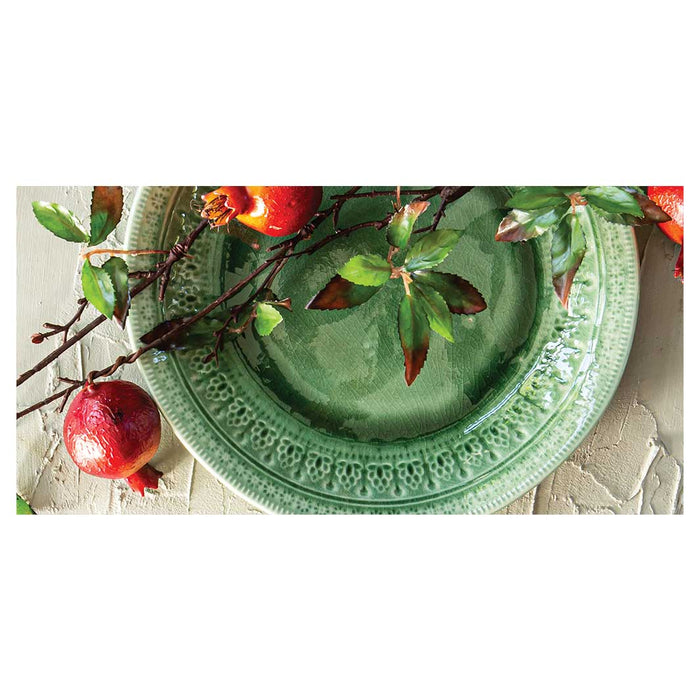 NATURAL RED POMEGRANATES ON GREEN PLATE TABLECLOTH