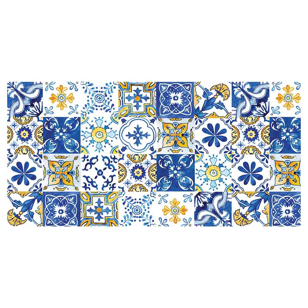 PATTERN BLUE AND YELLOW WATERCOLOUR LISBON TILE TABLECLOTH