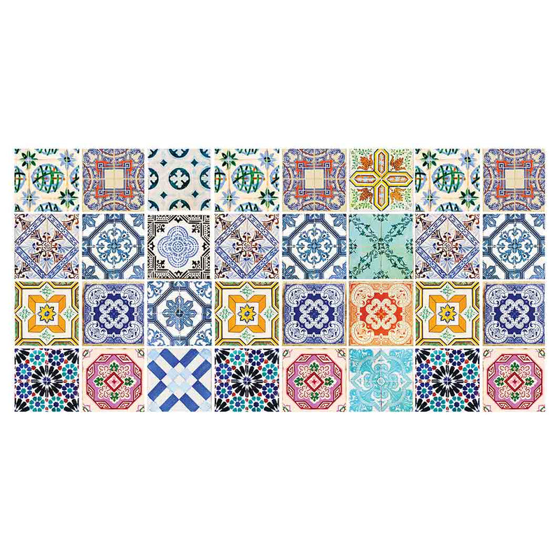 PATTERN BLUE COLOURFUL TILE TABLECLOTH
