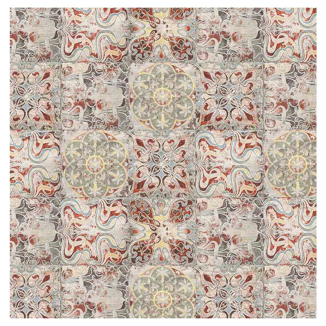 ANTIQUE FADED MOROCCAN TILE TABLECLOTH