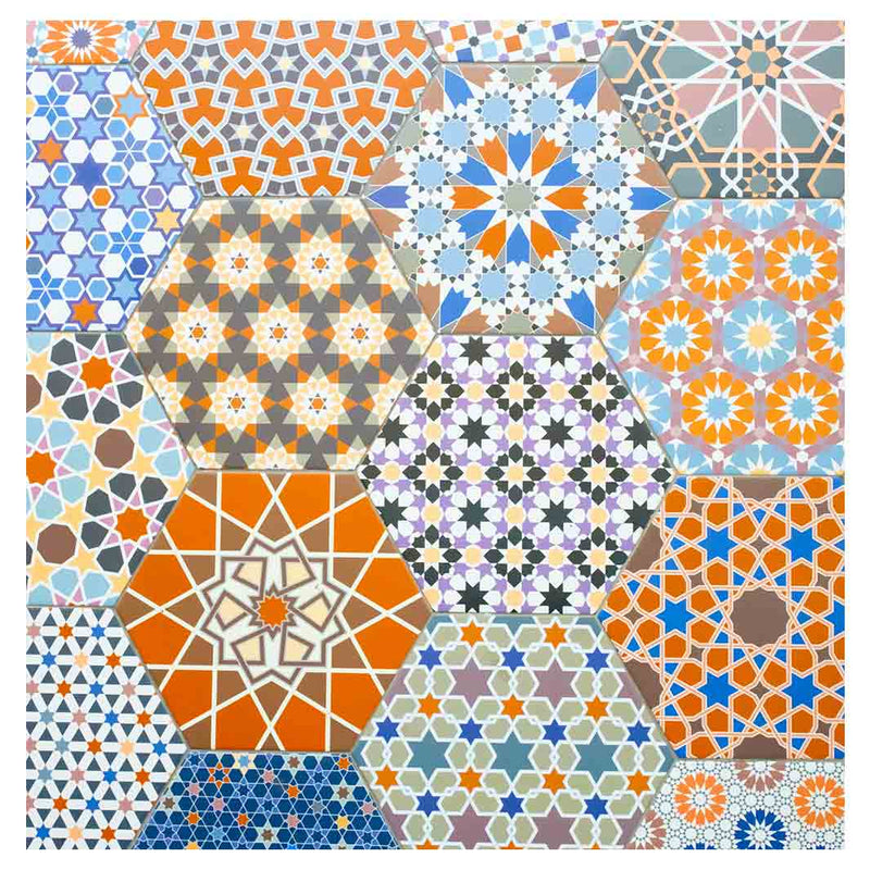 HEXAGON ORANGE AND BLUE PATTERN TILES TABLECLOTH