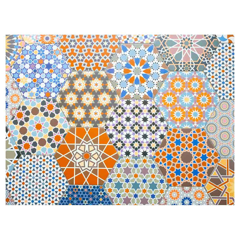 HEXAGON ORANGE AND BLUE PATTERN TILES TABLECLOTH