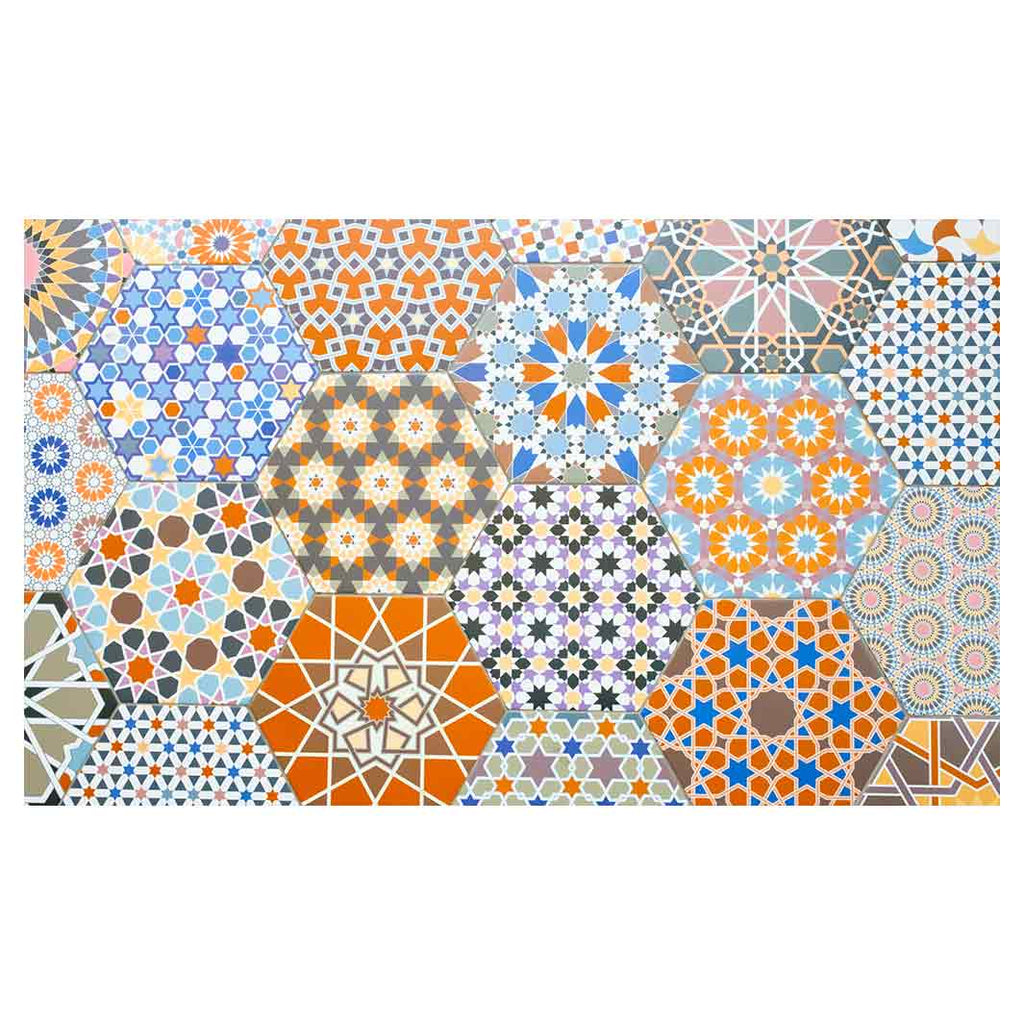 HEXAGON ORANGE AND BLUE PATTERN TILES TABLECLOTH