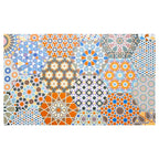 HEXAGON ORANGE AND BLUE PATTERN TILES TABLECLOTH