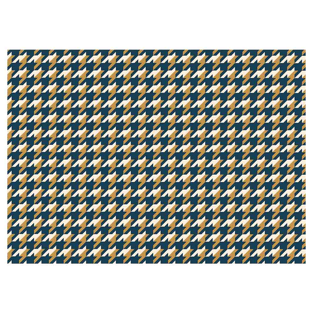 HOUNDSTOOTH BLUE AND GOLD TABLECLOTH