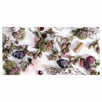 HYDRANGEA SILVERWARE PURPLE HUES ON WHITE TABLECLOTH