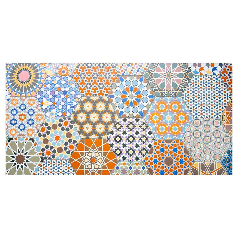 HEXAGON ORANGE AND BLUE PATTERN TILES TABLECLOTH
