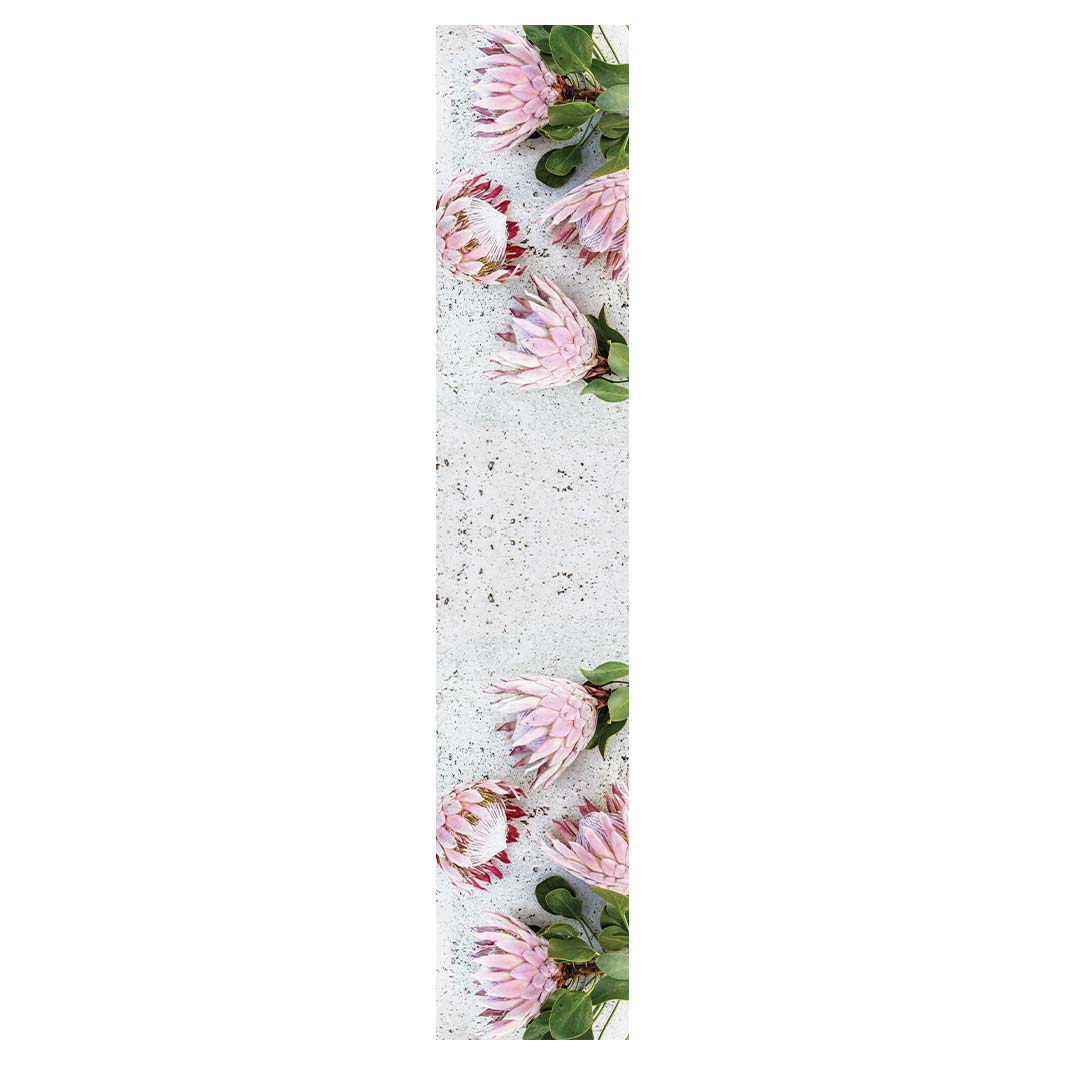 FLORAL PINK PROTEAS ON WHITE TABLE RUNNER