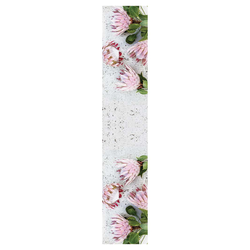FLORAL PINK PROTEAS ON WHITE TABLE RUNNER
