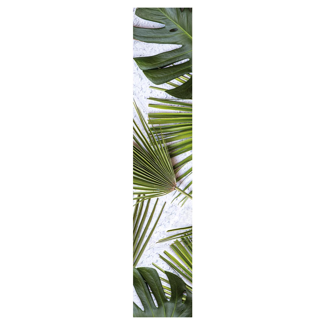 LEAVES GREEN PALM LEAVES ON WHITE TABLE RUNNER