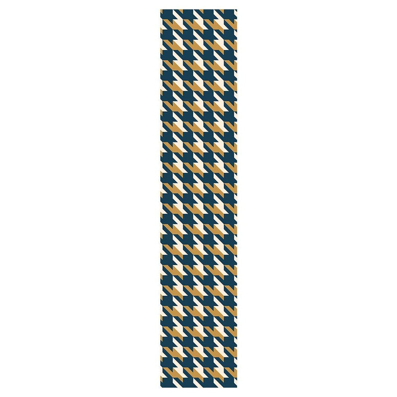 HOUNDSTOOTH BLUE AND GOLD TABLE RUNNER