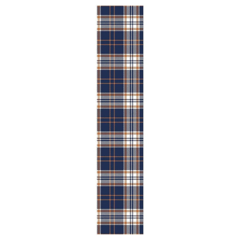 NAVY AND GOLD PLAID PATTERN TABLE RUNNER