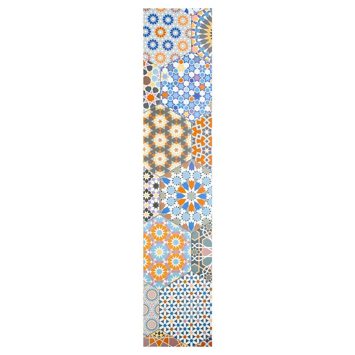 HEXAGON ORANGE AND BLUE PATTERN TILES TABLE RUNNER