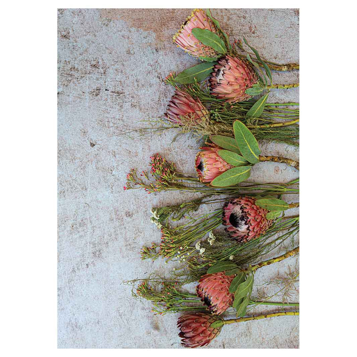 FLORAL PINK MIXED PROTEAS WITH GREEN FOLIAGE TEA TOWEL