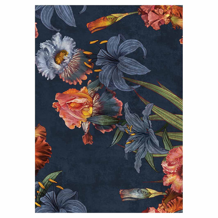 FLORAL NAVY LILIES AND IRIS PAINTING TEA TOWEL