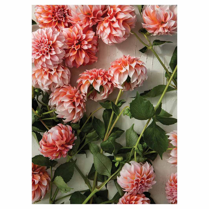 FLORAL ORANGE SCATTERED DAHLIAS WITH LEAVES TEA TOWEL