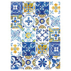 PATTERN BLUE AND YELLOW WATERCOLOUR LISBON TILE TEA TOWEL