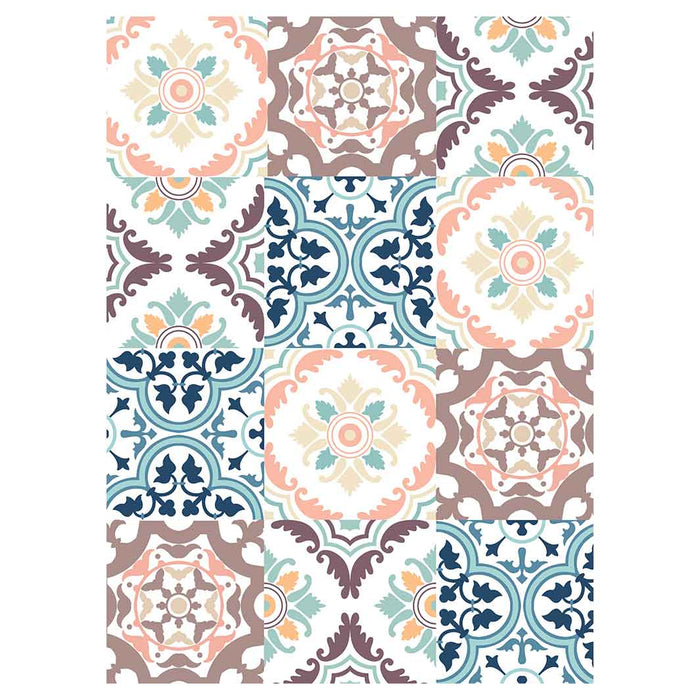 PATTERN BLUE AND MAUVE TILE TEA TOWEL