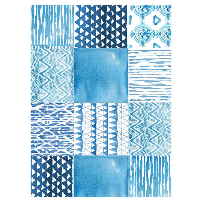 PATTERN BLUE WATERCOLOUR TILE TEA TOWEL