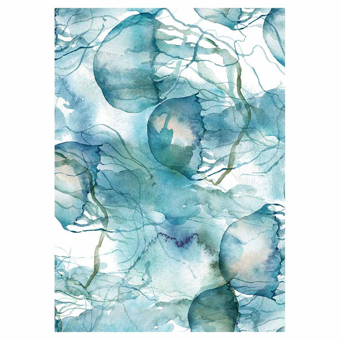 PATTERN BLUE OCEAN WATERCOLOUR JELLYFISH TEA TOWEL