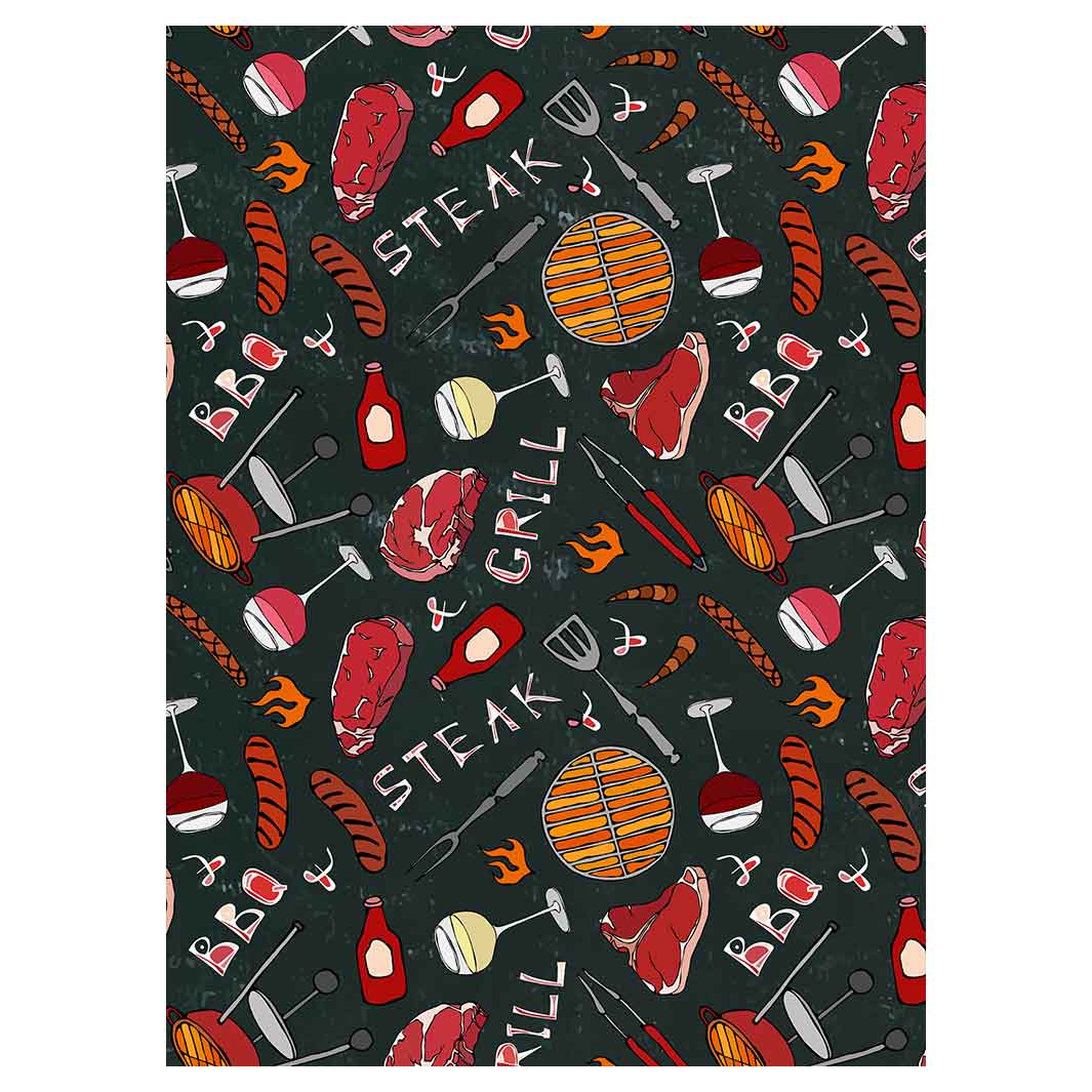 BBQ STEAK PATTERN COLOUR TEA TOWEL