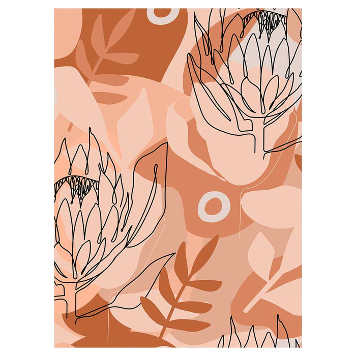 PROTEA LINE ART ON ABSTRACT NEUTRAL DESIGN TEA TOWEL