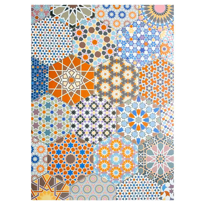 HEXAGON ORANGE AND BLUE PATTERN TILES TEA TOWEL