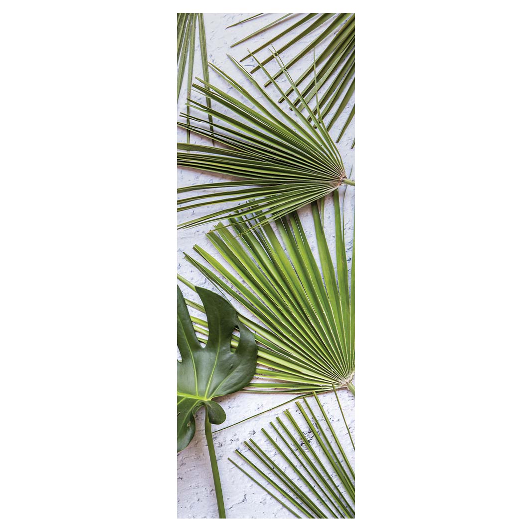 LEAVES GREEN PALM LEAVES ON WHITE YOGA MAT
