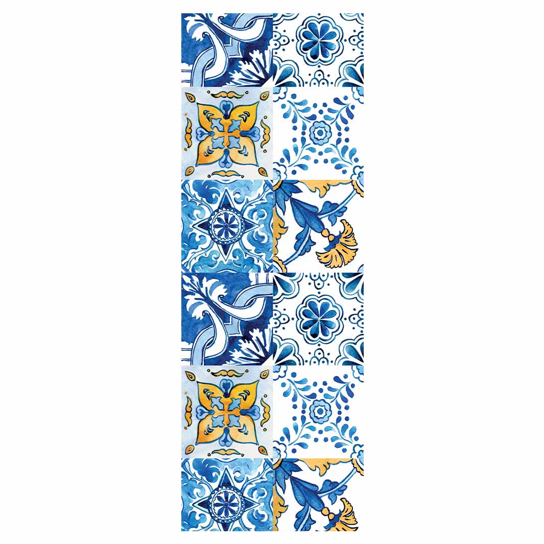 PATTERN BLUE AND YELLOW WATERCOLOUR LISBON TILE YOGA MAT