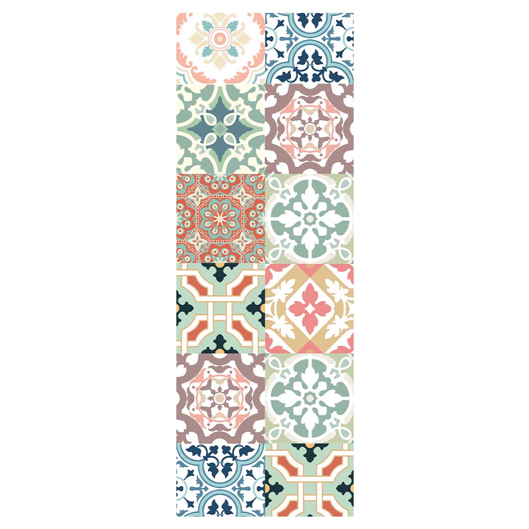 PATTERN TEAL AND ORANGE TILE YOGA MAT