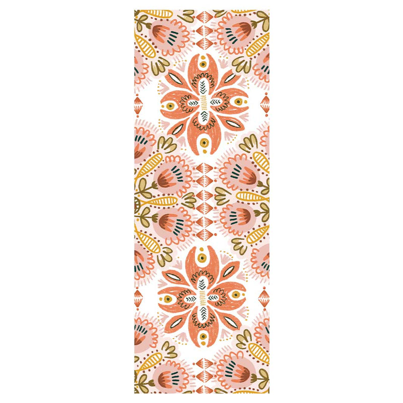 DESIGN ORANGE NEUTRAL DRAWN FLORAL PATTERN YOGA MAT